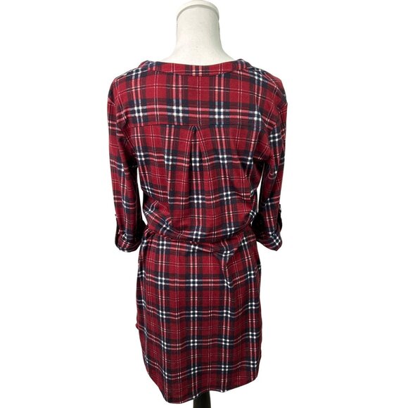 Lily Rose Red Plaid Hoodie Dress Women’s Size M Drawstring Waist Casual Tunic - Picture 2 of 8